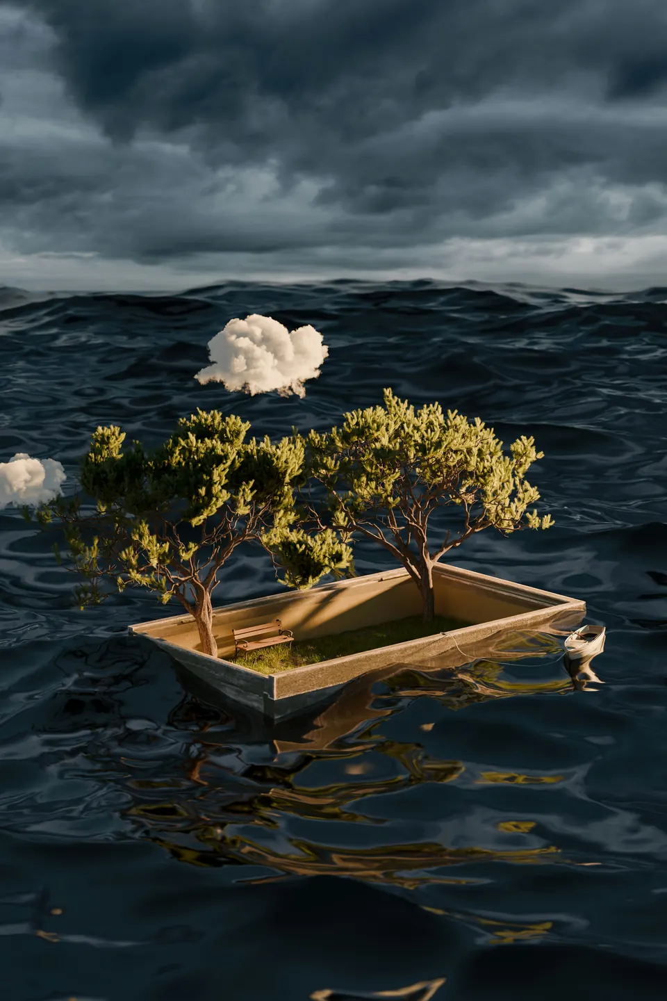 Un petit paysage vivant flottant sur l’eau