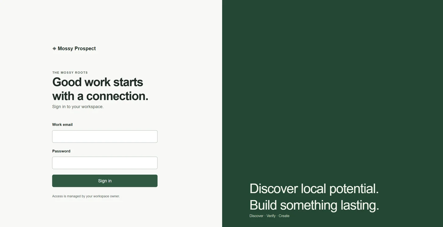 Mossy Prospect product interface